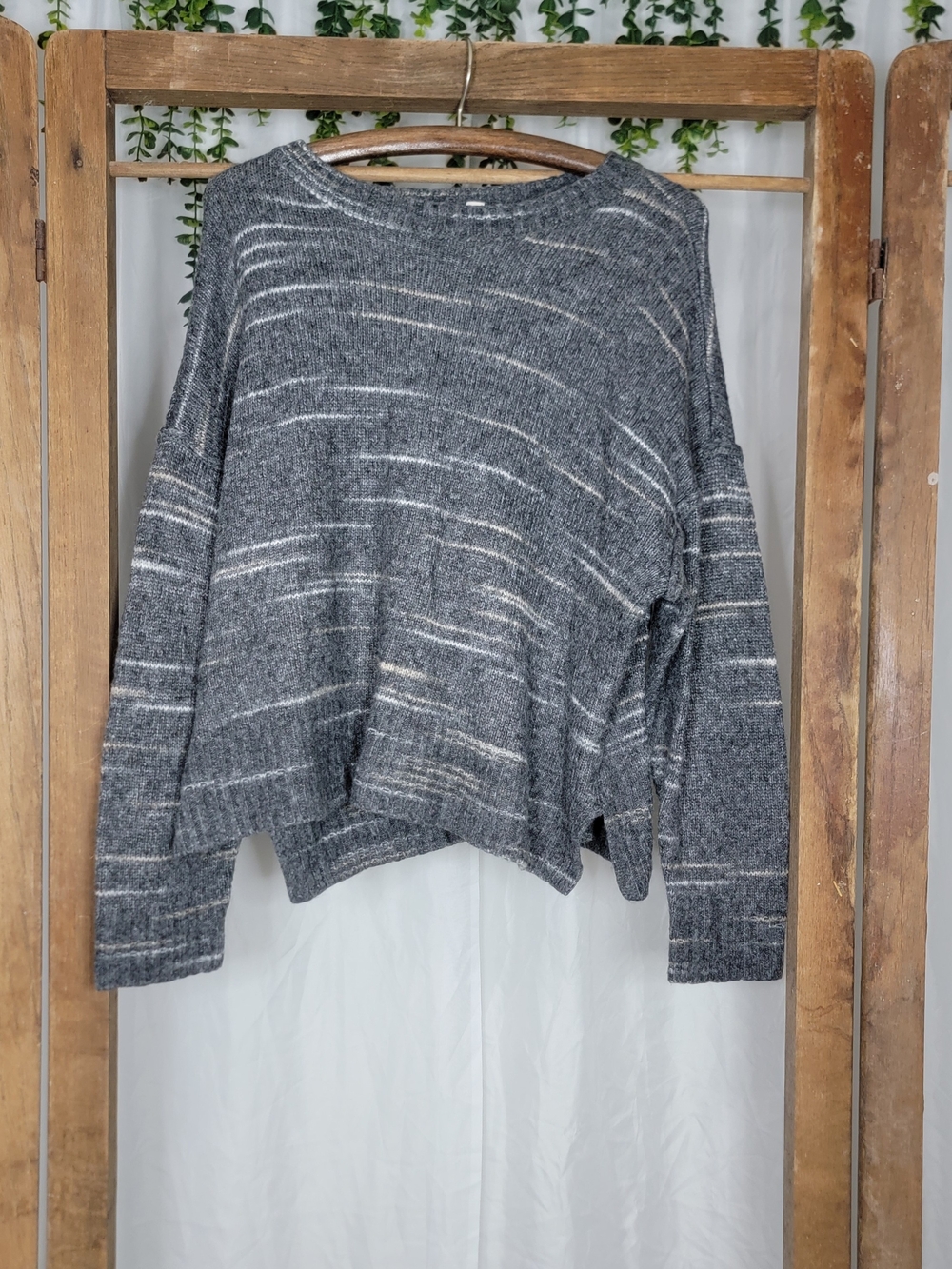 ANA XXL Gray Striped Slouchy Sweater Oversized Boho Coastal Grandmother Pullover - Picture 4 of 7